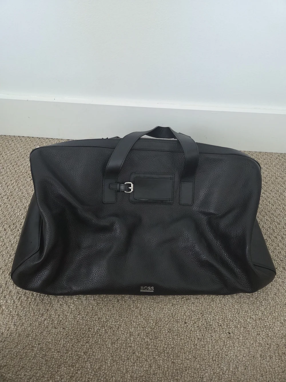 BOSS Black Leather Weekender Bag